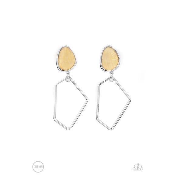 Retro Reverie Yellow Clip-On Earrings (66) - Picture 2 of 3